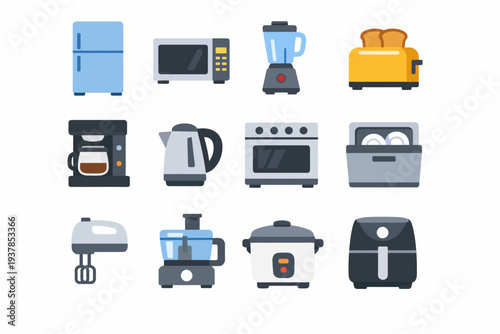 Collection of modern kitchen appliances illustrations