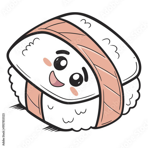 Vector illustration of Cute Kawaii Sushi Nigiri Character with Salmon