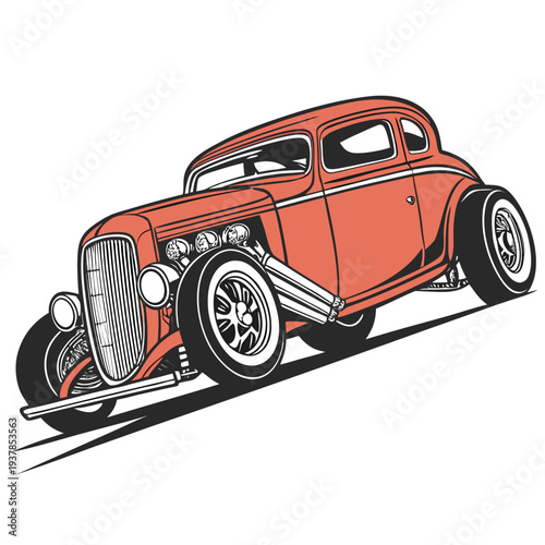 Vector illustration of Retro Hot Rod Car Illustration in Vibrant Coral
