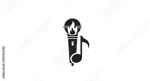 Microphone with Music Note and Flame.