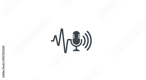 Microphone with Sound Wave Signal Icon.
