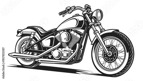Vector illustration of Black and White Illustration of a Cruiser Motorcycle