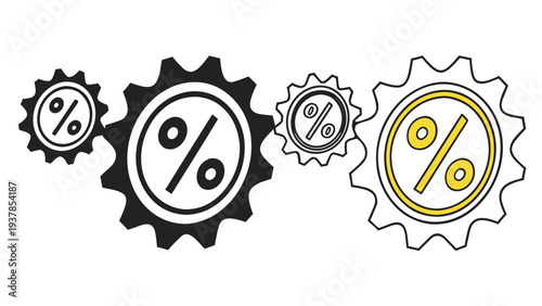 Vector illustration of Interlocking gears with percentage symbols, representing financial calculations or business growth