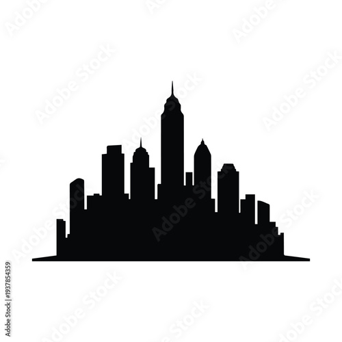 Modern city skyline silhouette with sleek skyscrapers and urban landscape