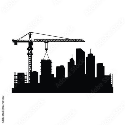 Modern cityscape under construction with crane building skyscrapers