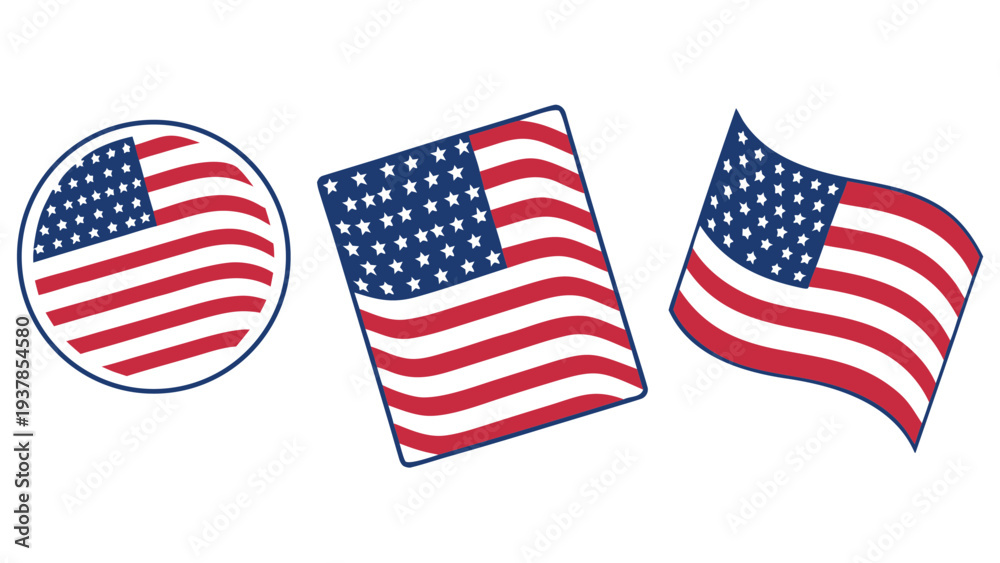 Obraz premium Vector illustration of American Flag Icons in Various Styles