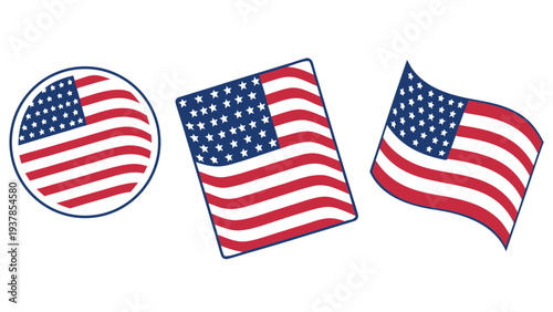 Vector illustration of American Flag Icons in Various Styles
