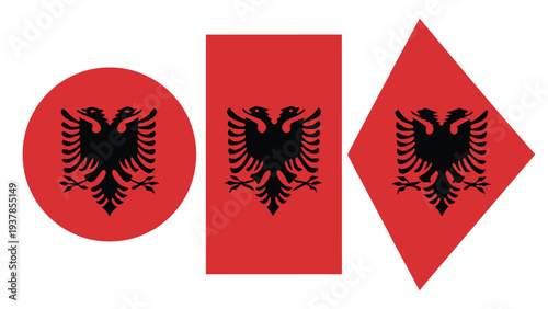 Vector illustration of Albania National Flag Icons in Circle Rectangle and Diamond Geometric Shapes
