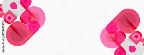 Abstract pink shapes overlap white background. Minimalist design, modern aesthetic, simple composition. Clean lines, soft colors present.