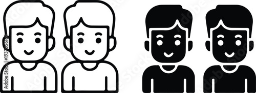 twin baby children black black line icon set vector illustration design 