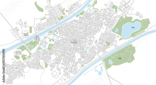 City Map with River and Parks.