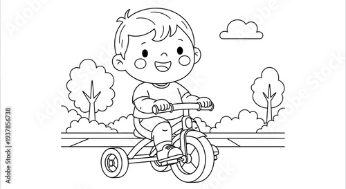 Little Boy Riding a Balance Bike.