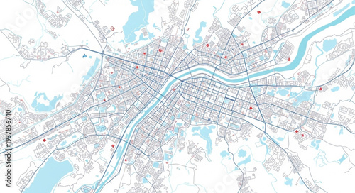 City Map with River and Roads.