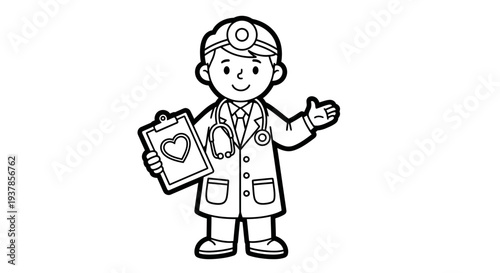 Cartoon doctor with a clipboard.