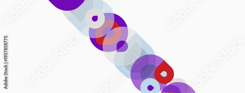 Abstract circles, purple hues, white background. Overlapping shapes create dynamic visual pattern. Minimalist design, modern aesthetic.