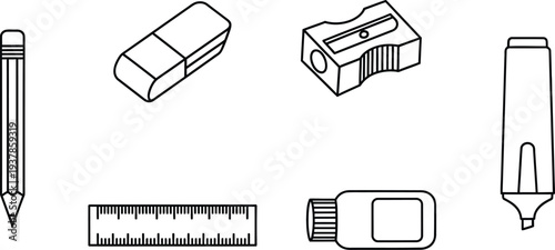 A collection of basic school stationery items