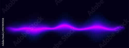 Neon blue pink sound wave design isolated on black background. Vector realistic illustration of vertical bars glowing in curvy equalizer line, digital audio system interface element, voice soundwave
