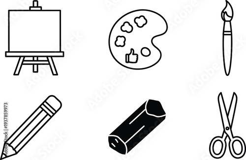 A collection of art supplies and drawing tools