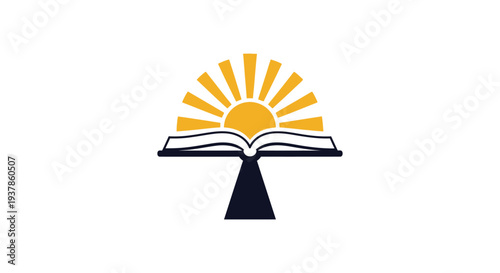 Open book with sun rising illustration.