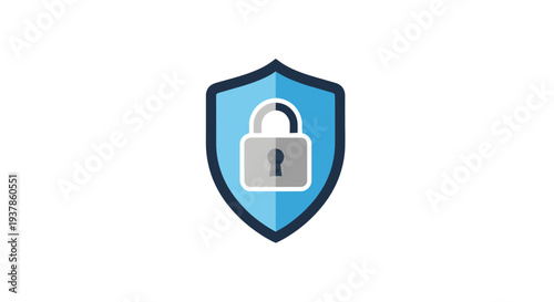 Padlock on blue shield icon security.