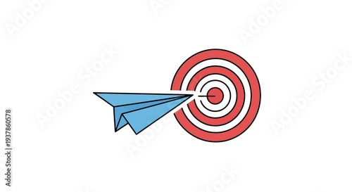Paper airplane hitting target bullseye.