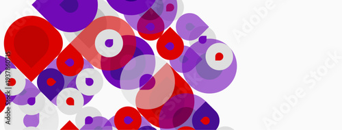 Abstract circles, varying sizes, red, purple hues. Overlapping shapes create dynamic composition, white background. Modern design element.