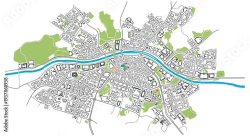 City Map with River Path.