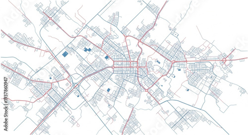 City Map with Roads and Buildings.