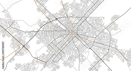 City Map with Roads and Buildings.