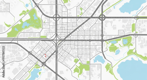 City Map with Roads and Parks.