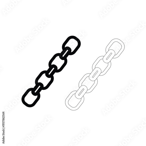 Metal chain link vector icon set with bold black and thin line outline style