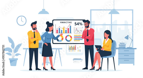 Business Team Analyzing Data on Whiteboard.