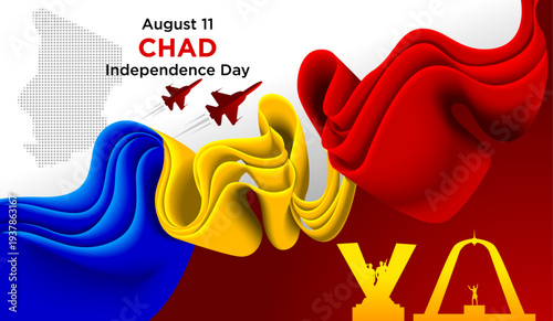 Chad Independence Day August 11 Background with Abstract Ribbon Flag and Patriotic Vector Illustration