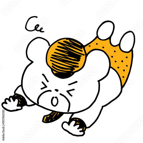 諸々終わって思わず転ぶクマのキャラクター