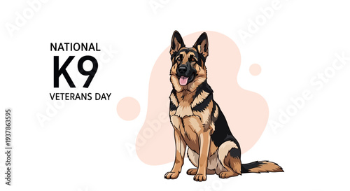 A German Shepherd dog sits proudly on National K9 Veterans Day, honoring military working dogs and K9 service dogs.