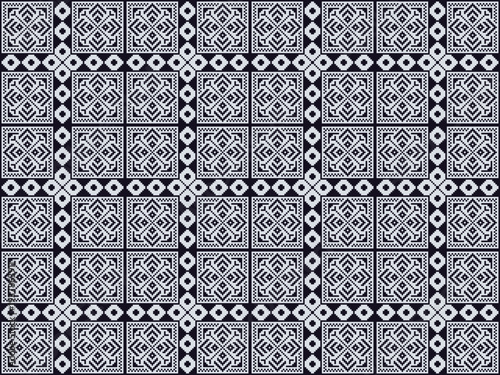 Pixelated patterns of traditional fabrics, characterized by square shapes, are suitable for weaving, continuous fabric patterns, and printing.