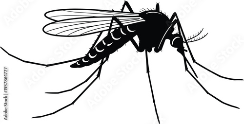 Black and white mosquito insect silhouette vector icon isolated on white background for pest control branding malaria awareness virus prevention and nature biology design