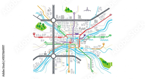 City Map with Transportation Routes.