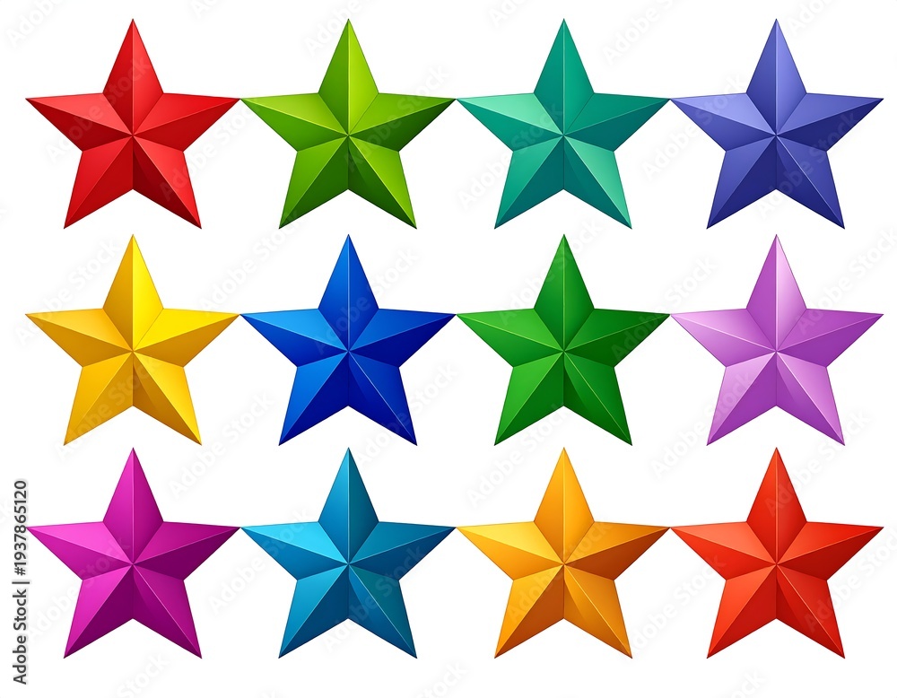 Obraz premium A collection of 12 colorful stars on a white background