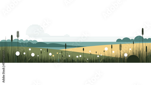 Minimalist Wetland Landscape Illustration for Nature Marketing & Design