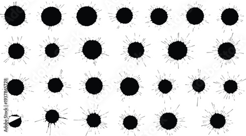 Black Ink Splat and Paint Blot Vector Silhouette Collection Isolated on White Background for Grunge Graphic Design Art Illustration and Creative Texture Overlay Elements