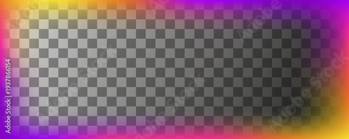 Ultraviolet horizontal gradient border overlay. Glowing neon spectrum frame showing UV filter. Transparent frame great for web design, banner, poster