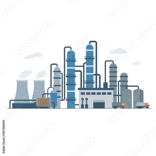 Illustration of Chemical Energy Processing Industrial Area