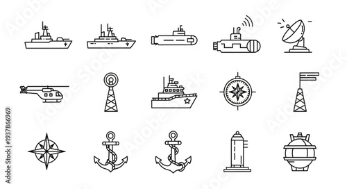 Collection of Nautical Navigation Symbols.