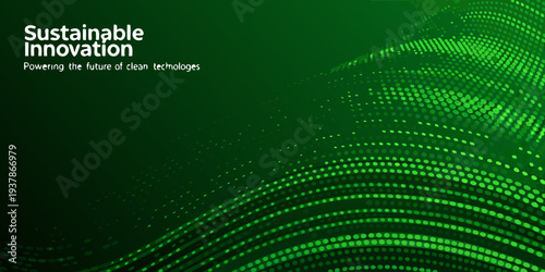 Sustainable innovation concept with green dots and text overlay