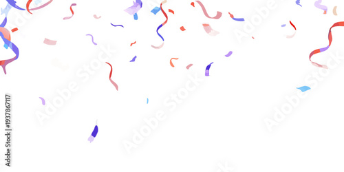 Colorful confetti streamers falling against a solid black background