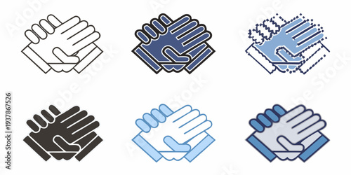 Diverse handshake illustrations in varying styles and color schemes