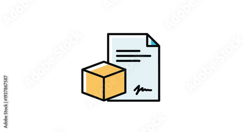 Simple Line Drawing of Box and Document.