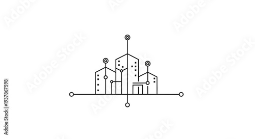Simple Line Drawing of City Buildings.