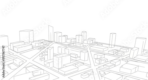 Cityscape Sketch with Buildings and Roads.